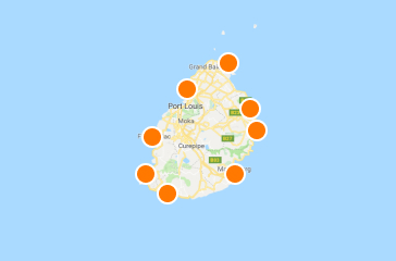 Hotels on map, Mauritius