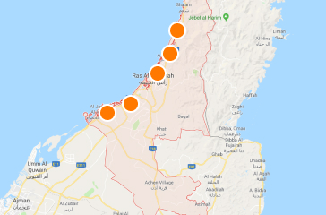 Hotels on map, Ras Al Khaimah