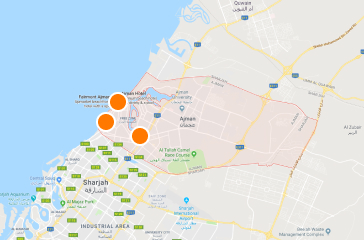 Hotels on map, Ajman