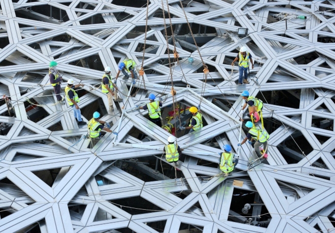 Construction of Louvre Abu Dhabi Museum in Emirates