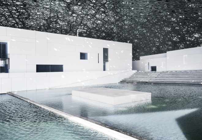 Construction of Louvre Abu Dhabi Museum in Emirates