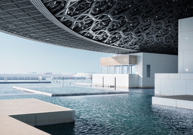Construction of Louvre Abu Dhabi Museum in Emirates