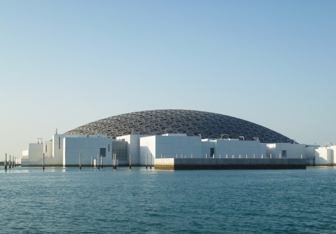 Construction of Louvre Abu Dhabi Museum in Emirates