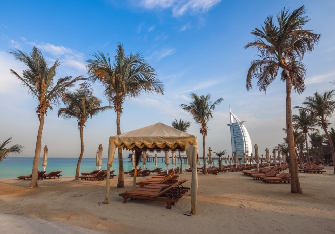 Beach in front of Madinat Jumeirah hotel complex in Dubai